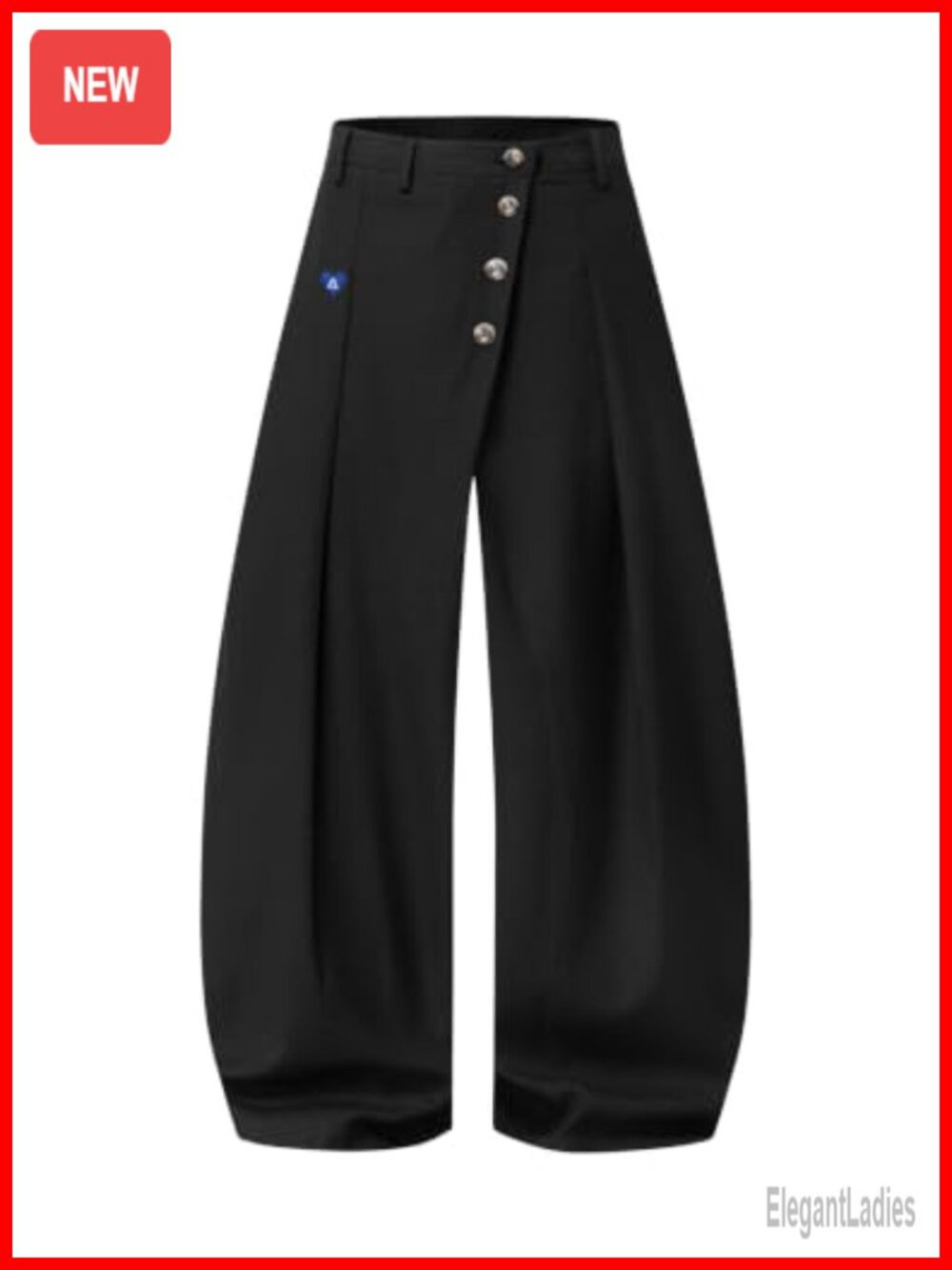 Pleated Wide Leg Barrel Trousers Asymmetric Button Baggy Pants